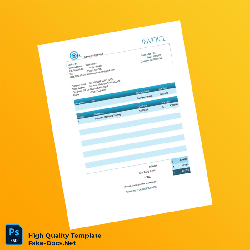 Somalia Lexico Inc Invoice Template in Word and PDF formats 2 page Somalia Lexico Inc Invoice Template in Word and PDF formats 2 page