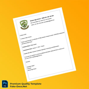 South Africa Bonzai High School Employment Verification Letter Template (Word & PDF)