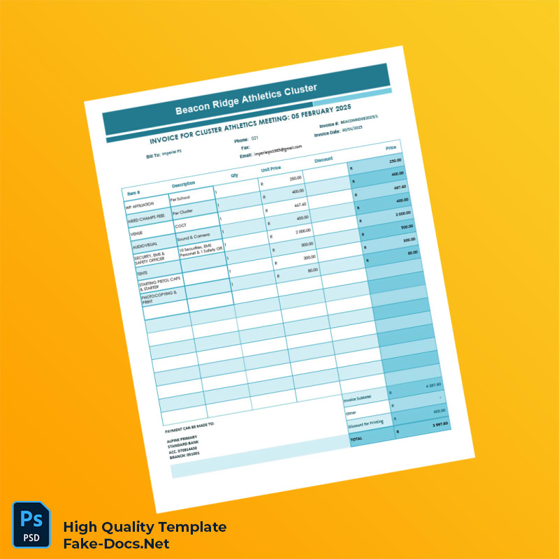 South Africa Imperial PS Invoice Template in Word and PDF formats South Africa Imperial PS Invoice Template in Word and PDF formats