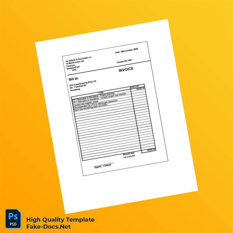 South Africa Jiri Safarik Associates Invoice Template in Word and PDF formats South Africa Jiri Safarik Associates Invoice Template in Word and PDF formats