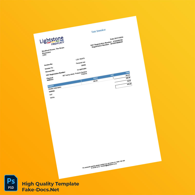 South Africa Lightstone Tax Invoice Template in Word and PDF formats South Africa Lightstone Tax Invoice Template in Word and PDF formats