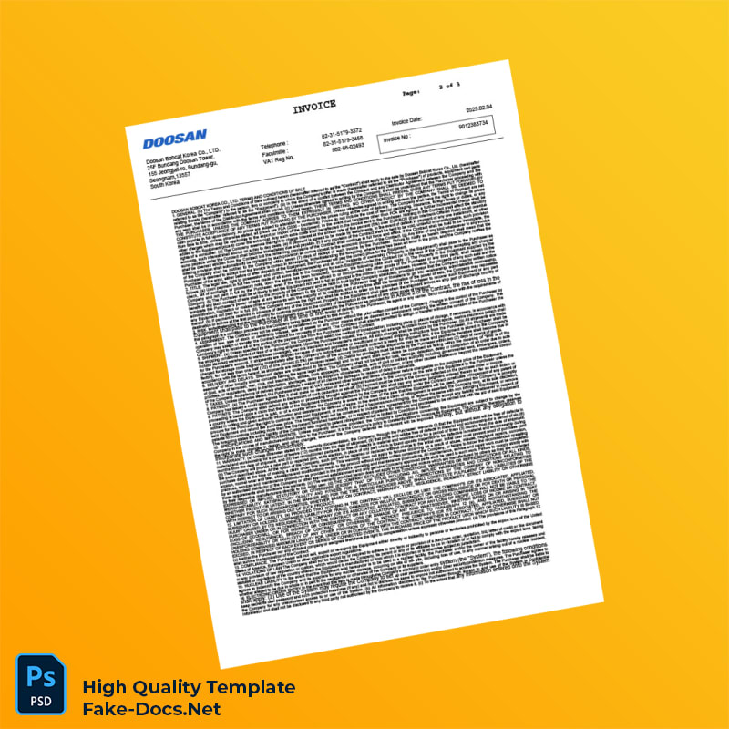 South Korea Doosan Invoice Template in Word and PDF formats 3 page South Korea Doosan Invoice Template in Word and PDF formats 3 page