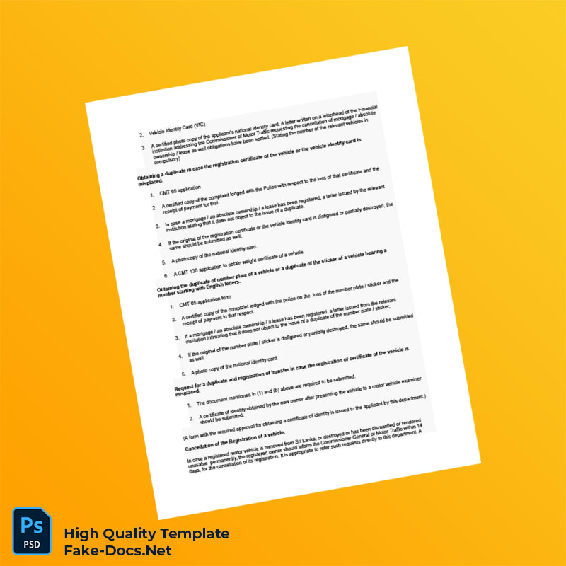 Sri Lanka Ministry of Transport Editable Vehicle Ownership Transfer Registration Template in Word and PDF formats 6 page Sri Lanka Ministry of Transport Editable Vehicle Ownership Transfer Registration Template in Word and PDF formats 6 page