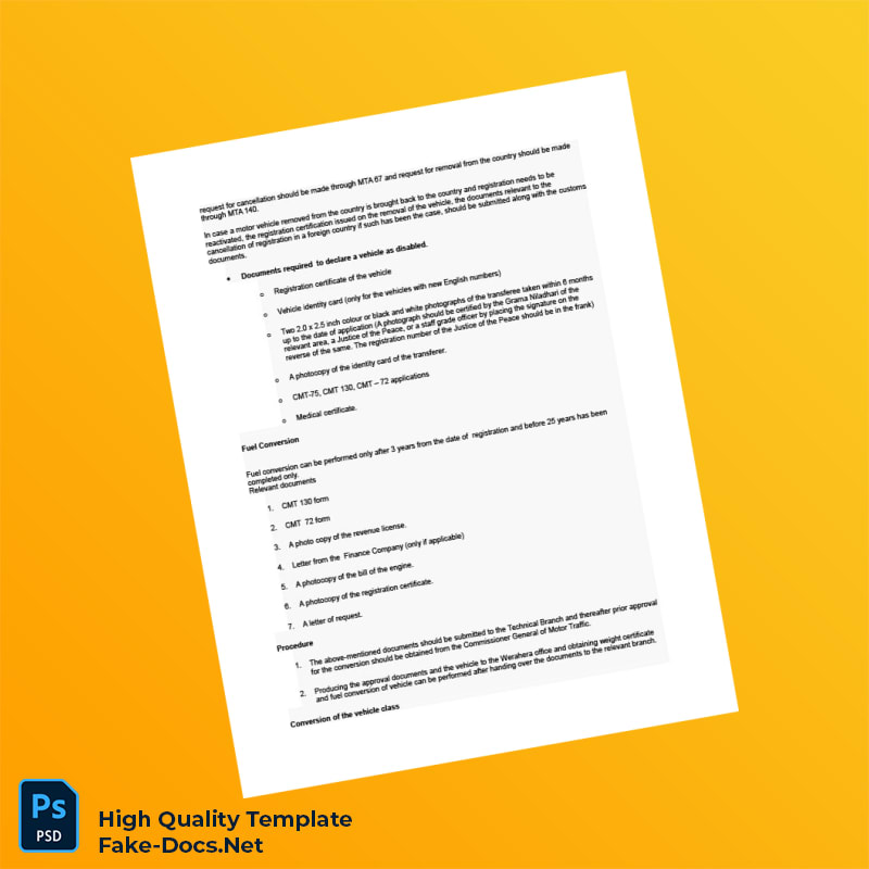 Sri Lanka Ministry of Transport Editable Vehicle Ownership Transfer Registration Template in Word and PDF formats 6 page Sri Lanka Ministry of Transport Editable Vehicle Ownership Transfer Registration Template in Word and PDF formats 6 page