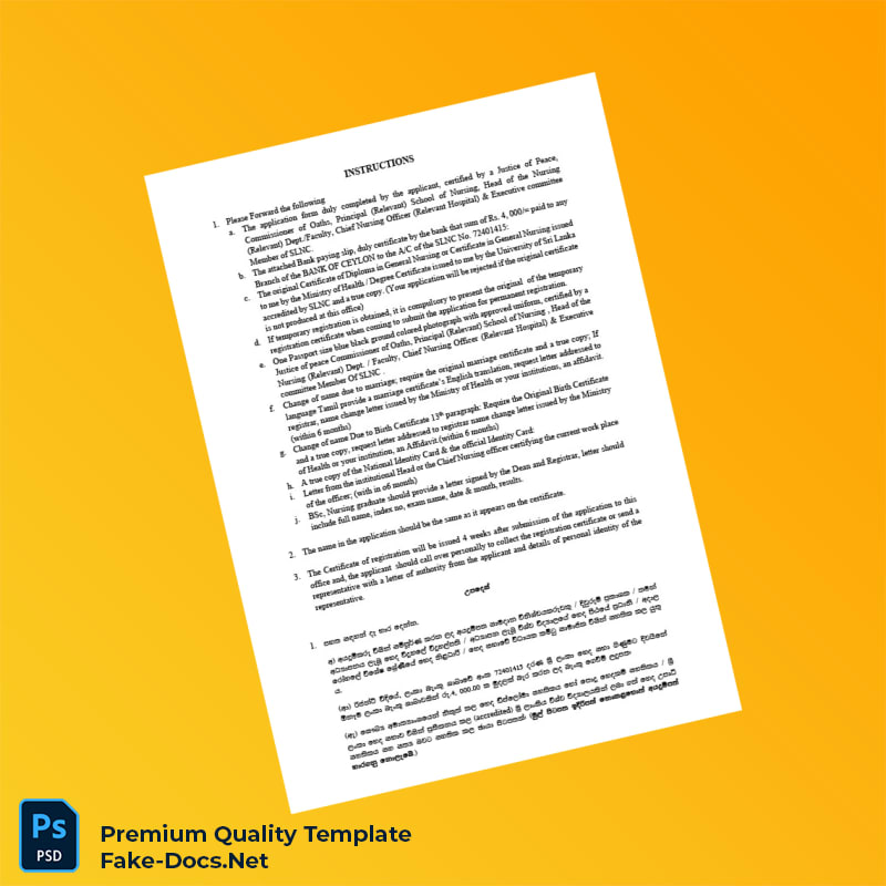 Sri Lanka Nursing Council Registration Certificate Template (Word & PDF) 5 page Sri Lanka Nursing Council Registration Certificate Template (Word & PDF) 5 page