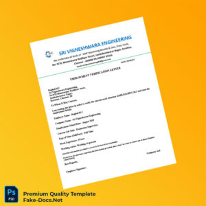 Sri Vigneshwara Engineering Employment Verification Letter Template (Word & PDF)