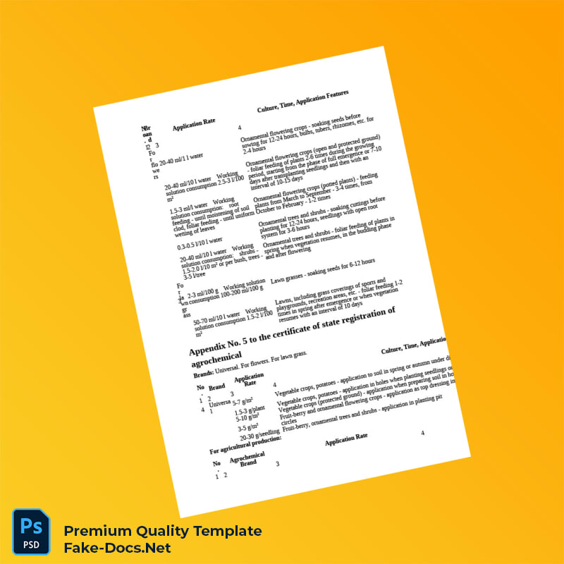 State Registration Certificate for Humic Acids Agrochemical in Word and PDF formats 4 page State Registration Certificate for Humic Acids Agrochemical in Word and PDF formats 4 page