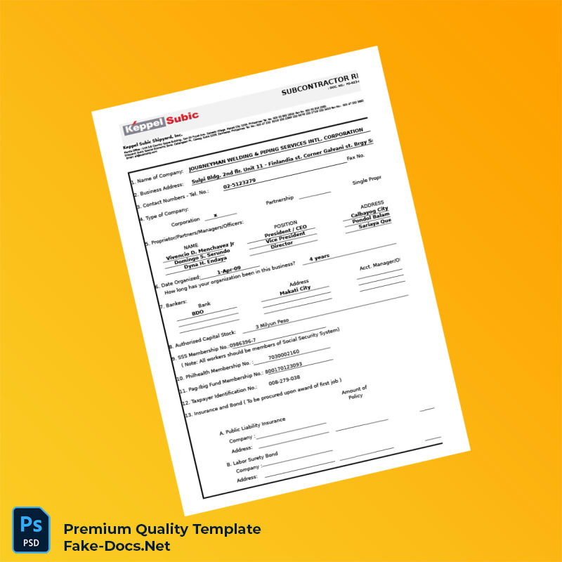 Subcontractor Registration Form Template (Word & PDF) 6 page Subcontractor Registration Form Template (Word & PDF) 6 page