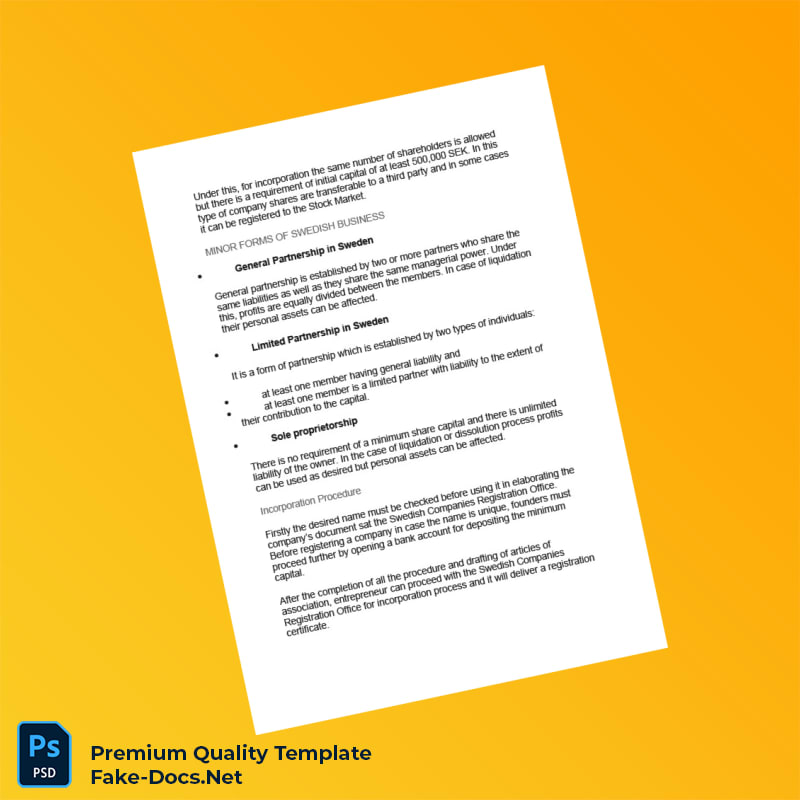 Sweden Companies Registration Office Company Registration Certificate Template (Word & PDF) 3 page Sweden Companies Registration Office Company Registration Certificate Template (Word & PDF) 3 page