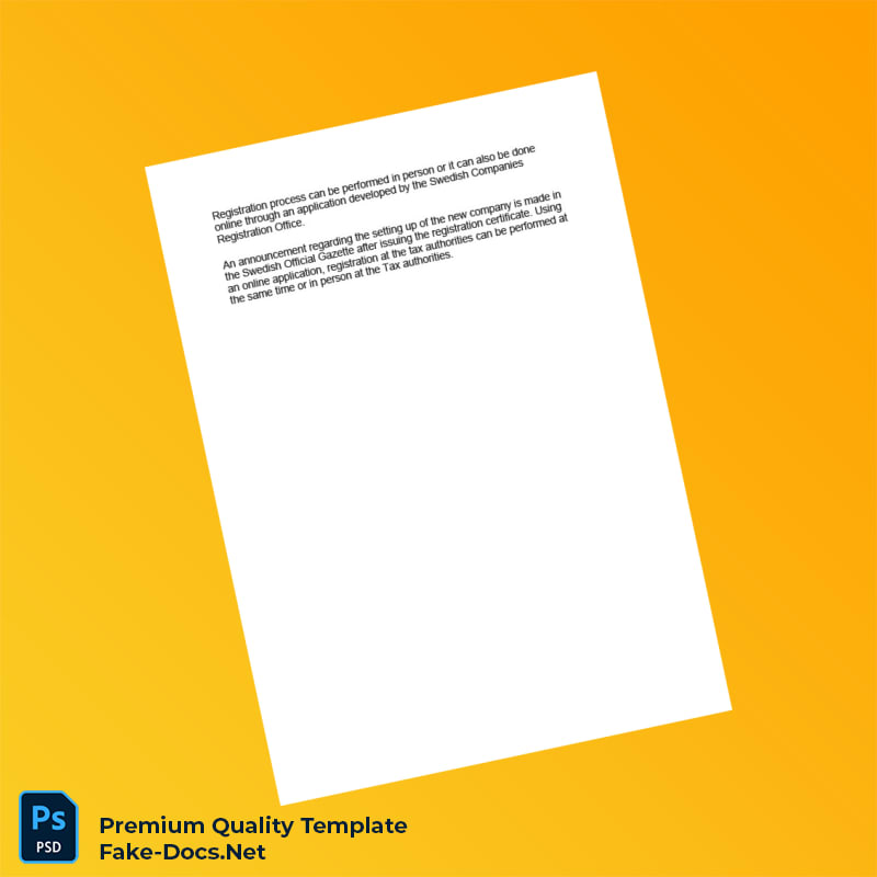 Sweden Companies Registration Office Company Registration Certificate Template (Word & PDF) 3 page Sweden Companies Registration Office Company Registration Certificate Template (Word & PDF) 3 page
