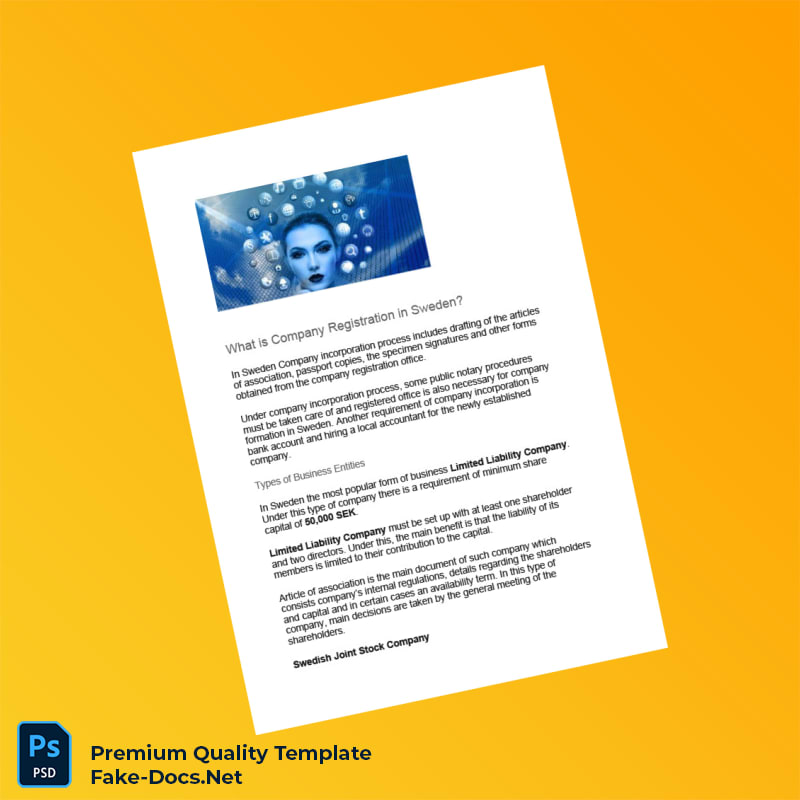 Sweden Companies Registration Office Company Registration Certificate Template (Word & PDF) 3 page Sweden Companies Registration Office Company Registration Certificate Template (Word & PDF) 3 page