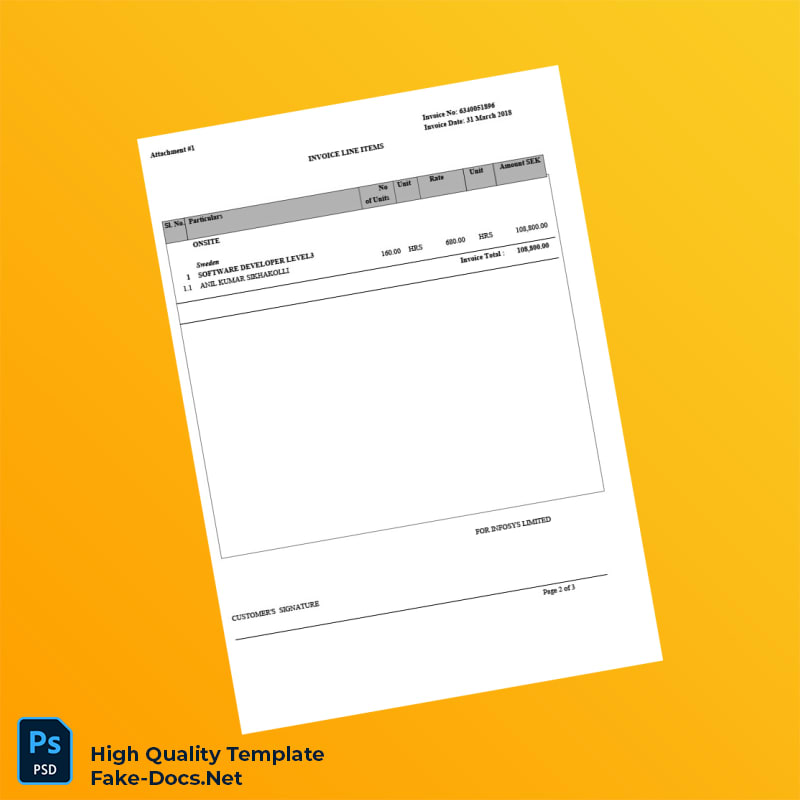 Sweden Infosys Limited Invoice Template in Word and PDF formats 3 page Sweden Infosys Limited Invoice Template in Word and PDF formats 3 page