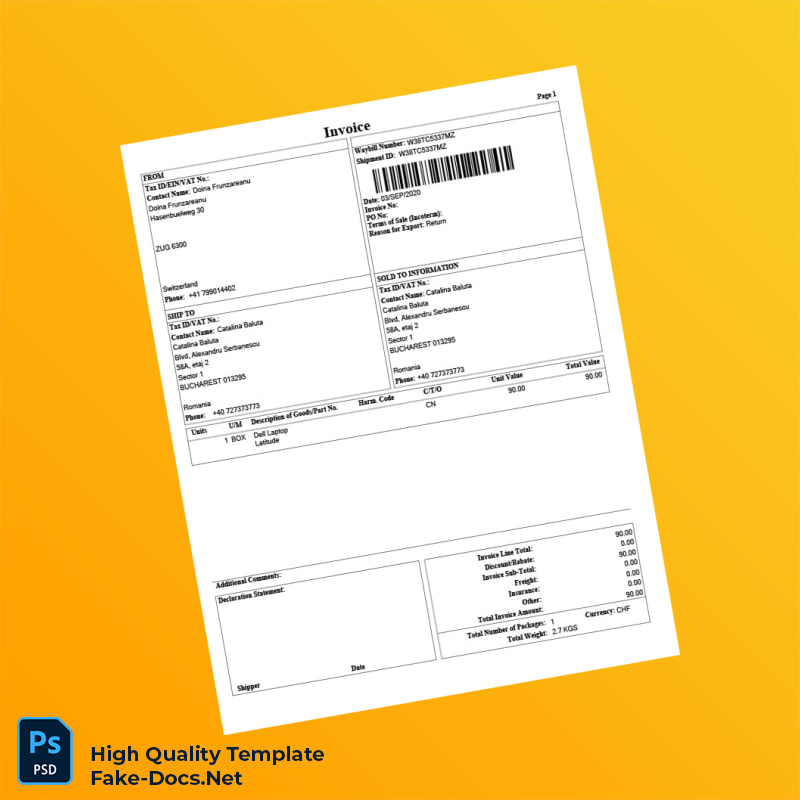 Switzerland Doina Frunzareanu Invoice Template in Word and PDF formats 3 page Switzerland Doina Frunzareanu Invoice Template in Word and PDF formats 3 page