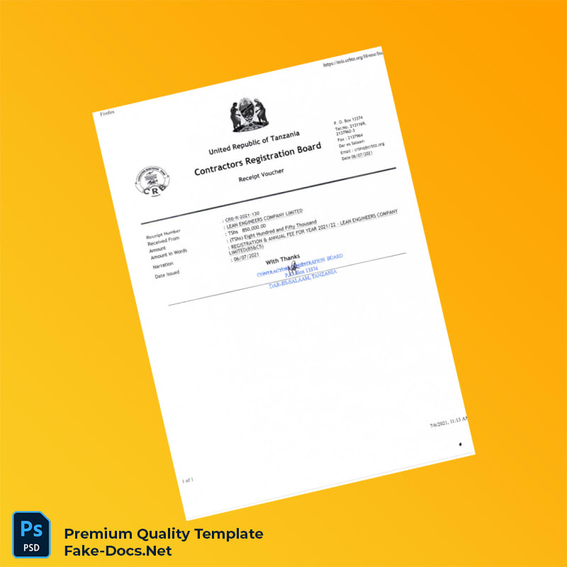 Tanzania Contractors Registration Board Business Registration Certificate Template (Word & PDF) 3 page Tanzania Contractors Registration Board Business Registration Certificate Template (Word & PDF) 3 page