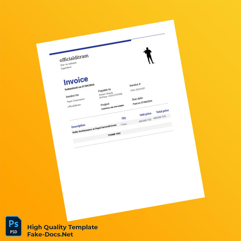 Tanzania Pepsi Corporation Invoice Template in Word and PDF formats Tanzania Pepsi Corporation Invoice Template in Word and PDF formats