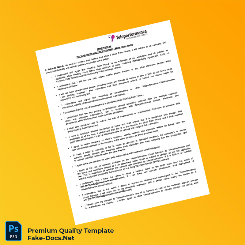 Teleperformance Employment Verification Letter Template (Word & PDF) 6 page Teleperformance Employment Verification Letter Template (Word & PDF) 6 page