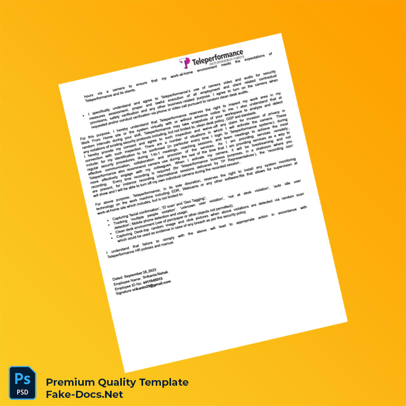 Teleperformance Employment Verification Letter Template (Word & PDF) 6 page Teleperformance Employment Verification Letter Template (Word & PDF) 6 page