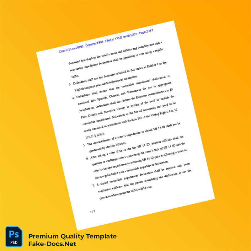 Texas Election Interim Plan Order Voter ID Registration Certificate Template (Word & PDF) 7 page Texas Election Interim Plan Order Voter ID Registration Certificate Template (Word & PDF) 7 page
