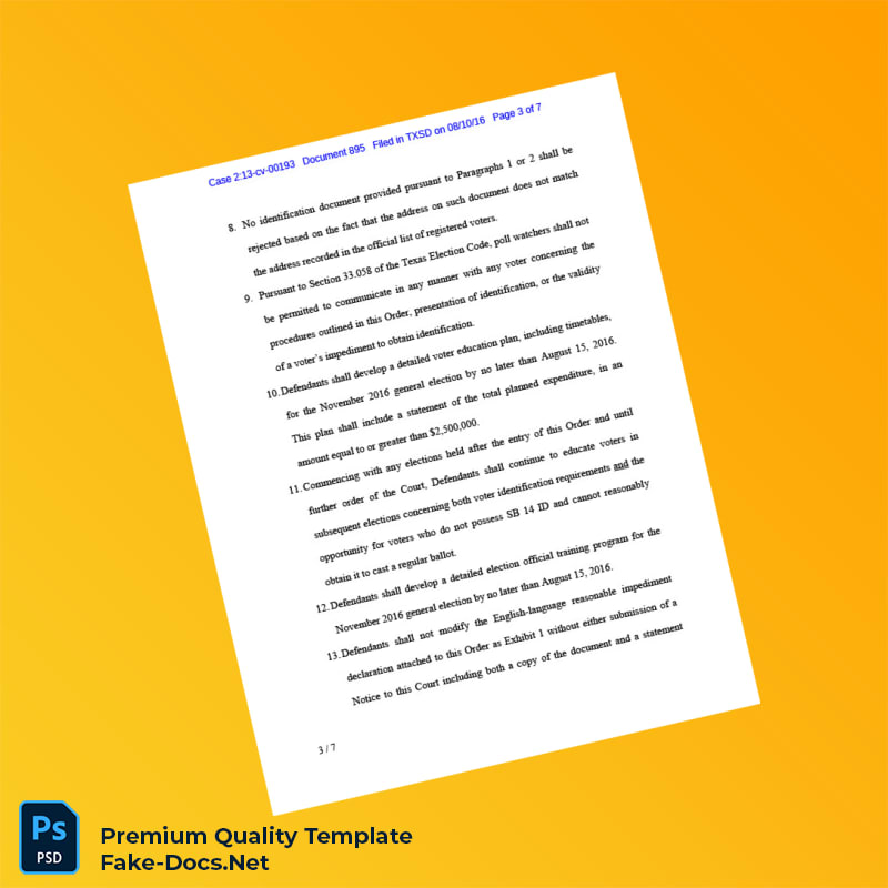 Texas Election Interim Plan Order Voter ID Registration Certificate Template (Word & PDF) 7 page Texas Election Interim Plan Order Voter ID Registration Certificate Template (Word & PDF) 7 page