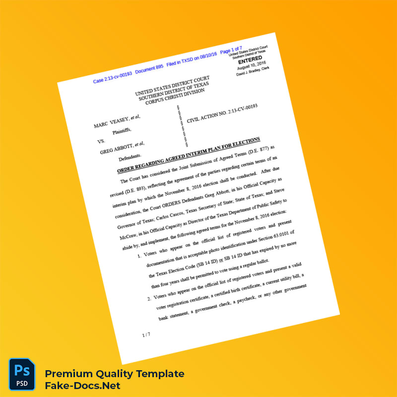 Texas Election Interim Plan Order Voter ID Registration Certificate Template (Word & PDF) 7 page Texas Election Interim Plan Order Voter ID Registration Certificate Template (Word & PDF) 7 page