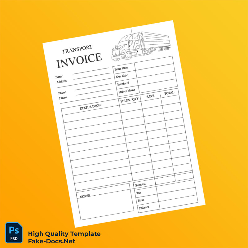 Transport Invoice Template in Word and PDF formats Transport Invoice Template in Word and PDF formats
