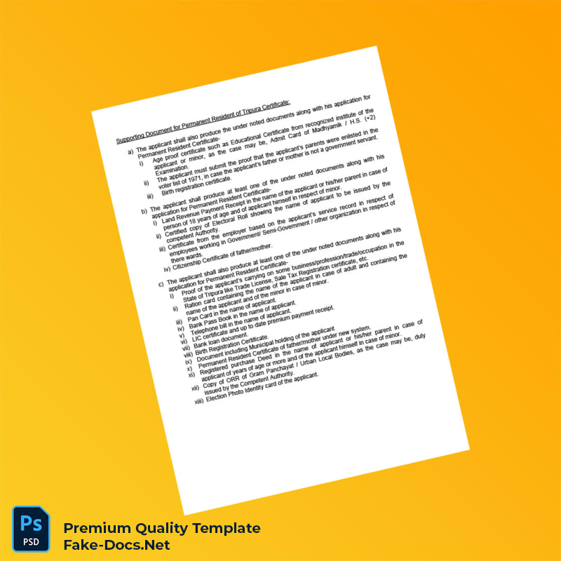 Tripura Government Permanent Resident Certificate Application Form Template (Word & PDF) 3 page Tripura Government Permanent Resident Certificate Application Form Template (Word & PDF) 3 page