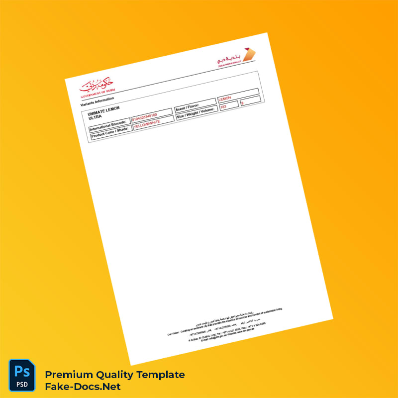 UAE Consumer Products Registration Certificate Template (Word & PDF) 2 page UAE Consumer Products Registration Certificate Template (Word & PDF) 2 page