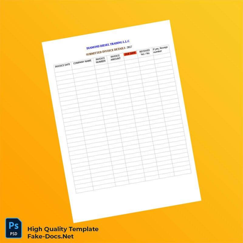 UAE Diamond Diesel Trading L L C Invoice Template in Word and PDF formats UAE Diamond Diesel Trading L L C Invoice Template in Word and PDF formats