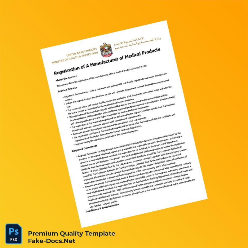 UAE Ministry of Health and Prevention Business Registration Certificate Template (Word & PDF) 3 page UAE Ministry of Health and Prevention Business Registration Certificate Template (Word & PDF) 3 page