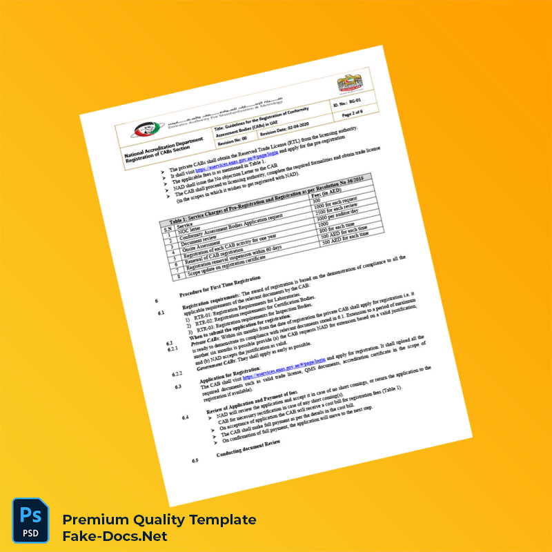 UAE National Accreditation Department Registration Certificate Template (Word & PDF) 6 page UAE National Accreditation Department Registration Certificate Template (Word & PDF) 6 page