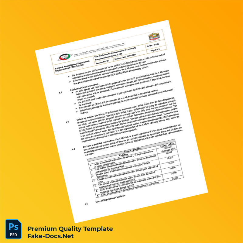 UAE National Accreditation Department Registration Certificate Template (Word & PDF) 6 page UAE National Accreditation Department Registration Certificate Template (Word & PDF) 6 page