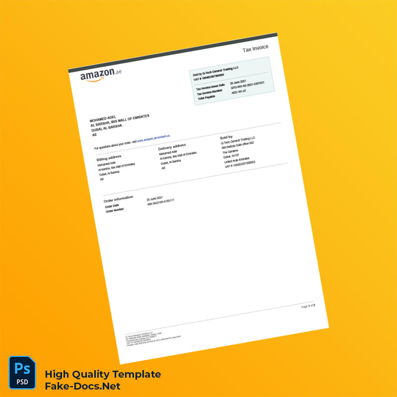 UAE Q-Tech General Trading LLC Tax Invoice Template in Word and PDF formats 2 page UAE Q-Tech General Trading LLC Tax Invoice Template in Word and PDF formats 2 page