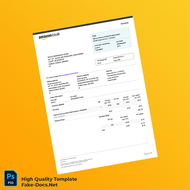 UK Amazon Invoice Template in Word and PDF formats 3 page UK Amazon Invoice Template in Word and PDF formats 3 page