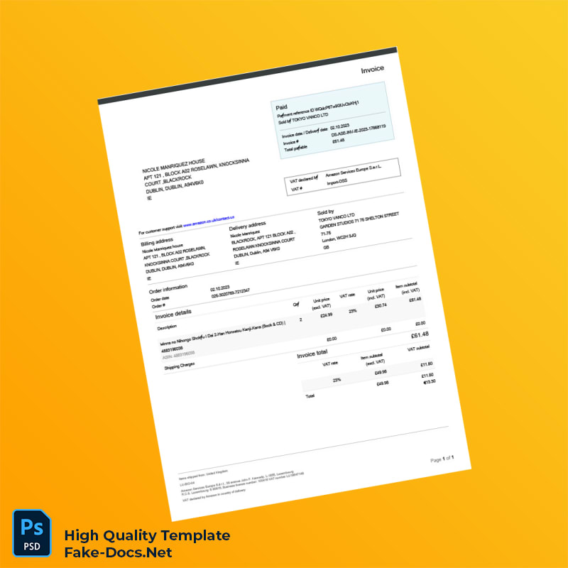 UK Amazon Invoice Template in Word and PDF formats 3 page UK Amazon Invoice Template in Word and PDF formats 3 page