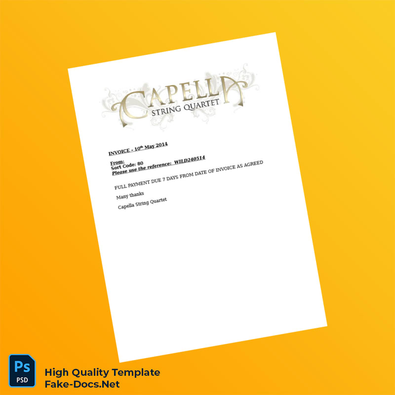 UK Capella String Quartet Invoice Template in Word and PDF formats UK Capella String Quartet Invoice Template in Word and PDF formats