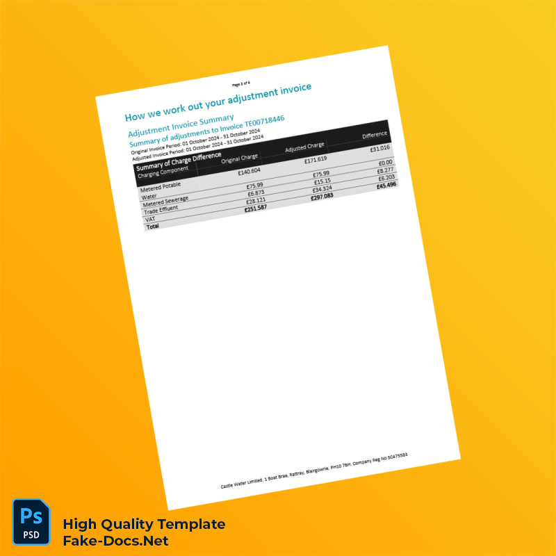 UK Castle Water Invoice Template in Word and PDF formats 4 page UK Castle Water Invoice Template in Word and PDF formats 4 page