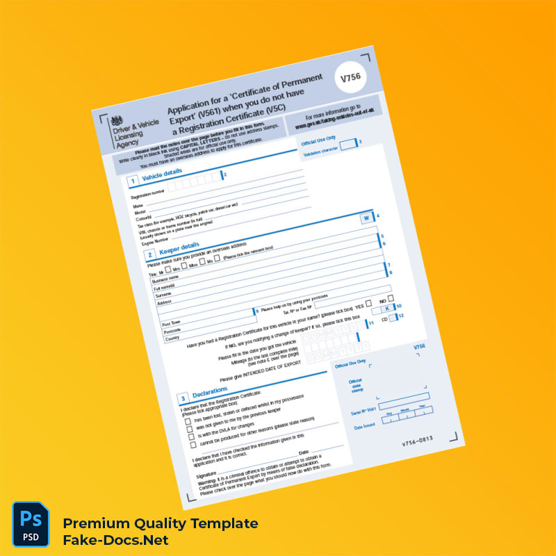UK DVLA Certificate of Permanent Export Application Form V561 Template (Word & PDF) 2 page UK DVLA Certificate of Permanent Export Application Form V561 Template (Word & PDF) 2 page