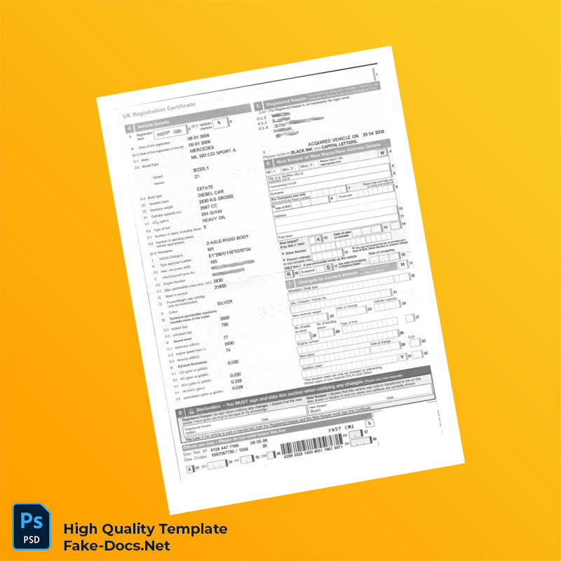 UK DVLA Registration Certificate Template in Word and PDF formats UK DVLA Registration Certificate Template in Word and PDF formats