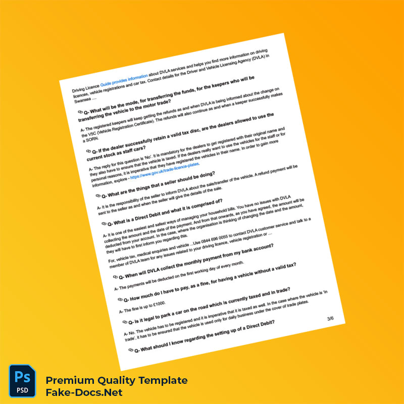 UK DVLA Vehicle Registration FAQ Document Template (Word & PDF) 6 page UK DVLA Vehicle Registration FAQ Document Template (Word & PDF) 6 page