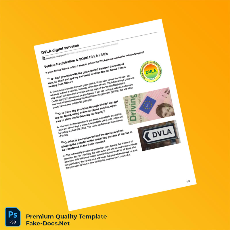 UK DVLA Vehicle Registration FAQ Document Template (Word & PDF) 6 page UK DVLA Vehicle Registration FAQ Document Template (Word & PDF) 6 page