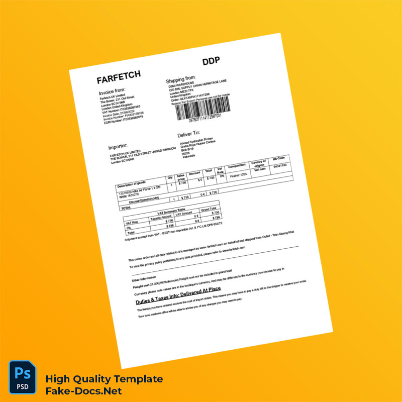 UK Farfetch Invoice Template in Word and PDF formats UK Farfetch Invoice Template in Word and PDF formats
