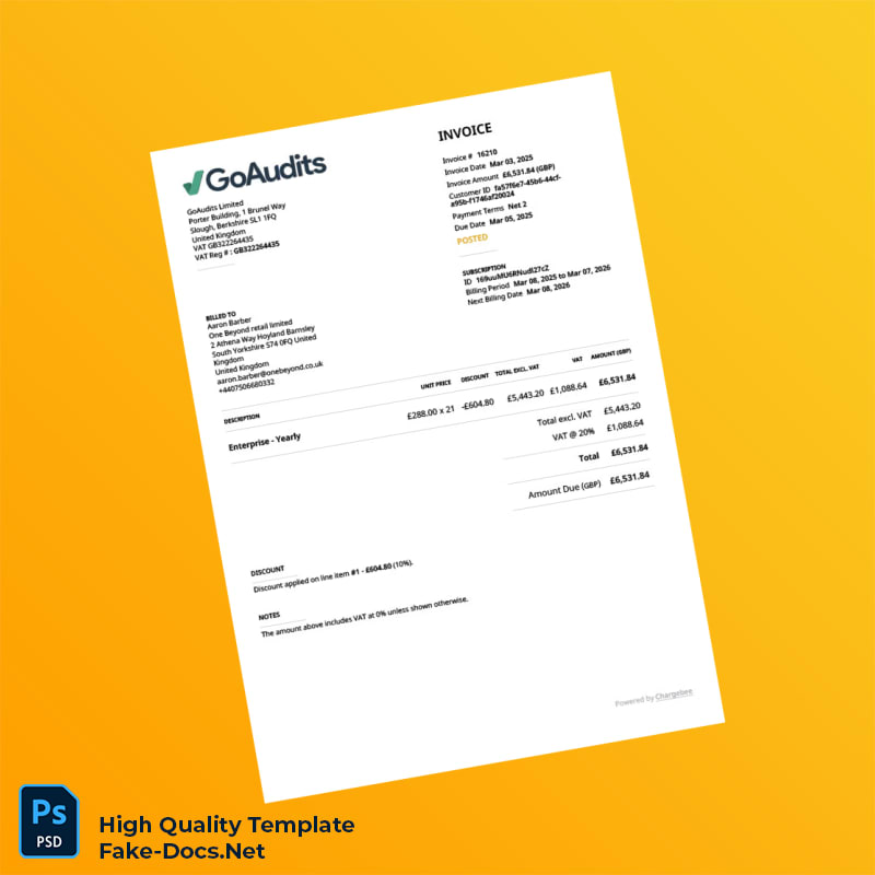 UK GoAudits Limited Invoice Template in Word and PDF formats 2 page UK GoAudits Limited Invoice Template in Word and PDF formats 2 page