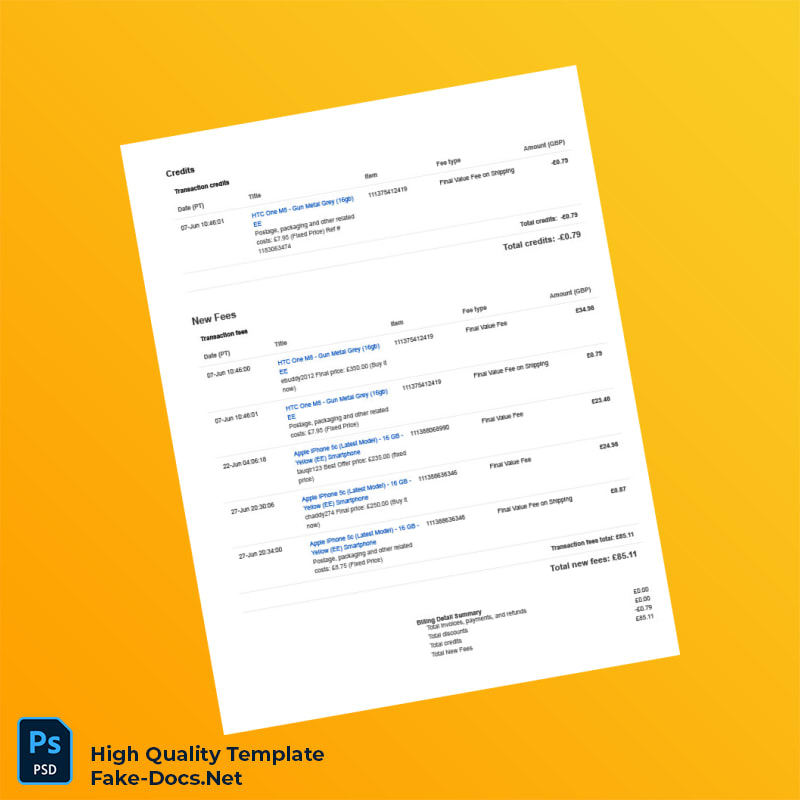 UK eBay Invoice Template in Word and PDF formats 4 page UK eBay Invoice Template in Word and PDF formats 4 page