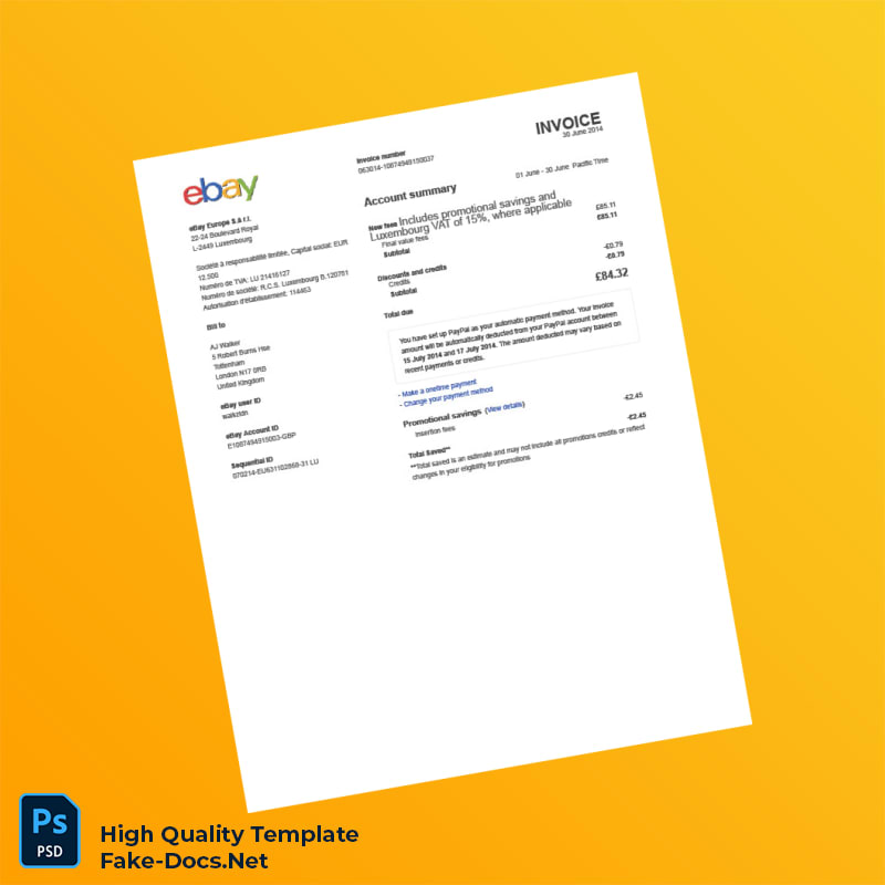 UK eBay Invoice Template in Word and PDF formats 4 page UK eBay Invoice Template in Word and PDF formats 4 page