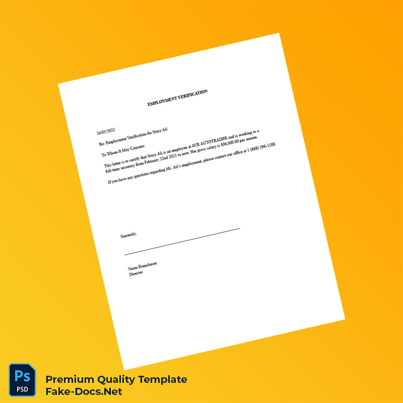 USA AVR AUTOTRADER Employment Verification Letter Template (Word & PDF) USA AVR AUTOTRADER Employment Verification Letter Template (Word & PDF)