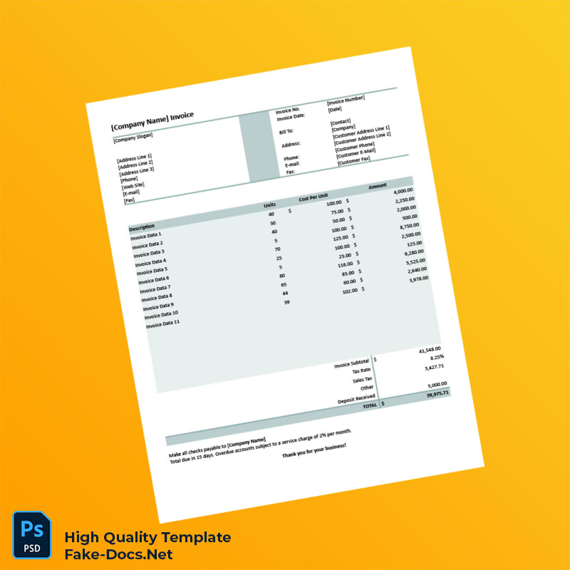 USA Company Name Invoice Template in Word and PDF formats USA Company Name Invoice Template in Word and PDF formats