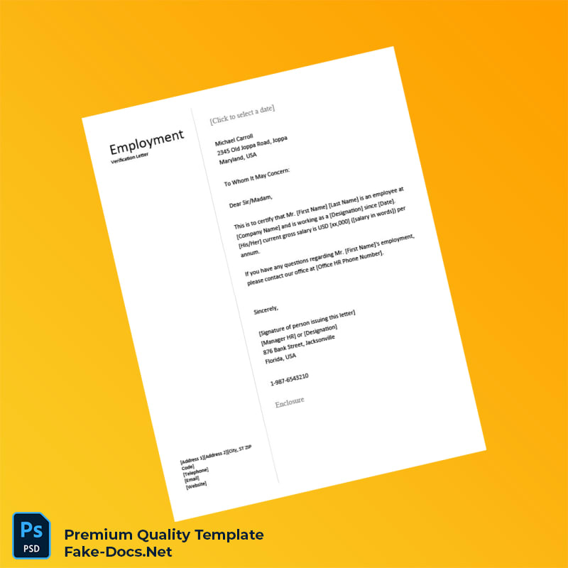 USA Company Name Proof of Employment Letter Template (Word & PDF) USA Company Name Proof of Employment Letter Template (Word & PDF)