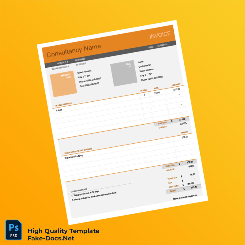 USA Consultant Invoice Template in Word and PDF formats 5 page USA Consultant Invoice Template in Word and PDF formats 5 page