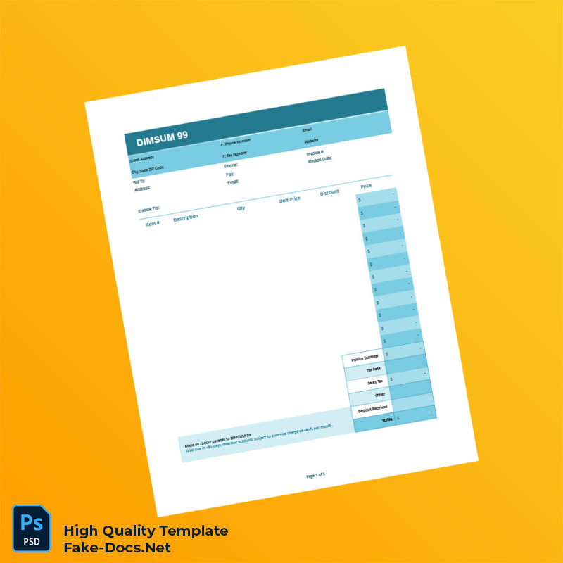 USA Dimsum 99 Invoice Template in Word and PDF formats USA Dimsum 99 Invoice Template in Word and PDF formats