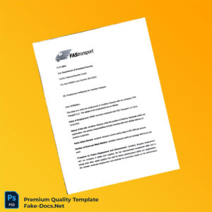 USA FAS Transport Proof of Employment Letter Template (Word & PDF) 2 page